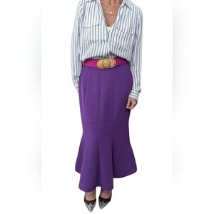 Vintage Lily & Taylor Purple Flared Midi Skirt High Waist Made in USA Size 4